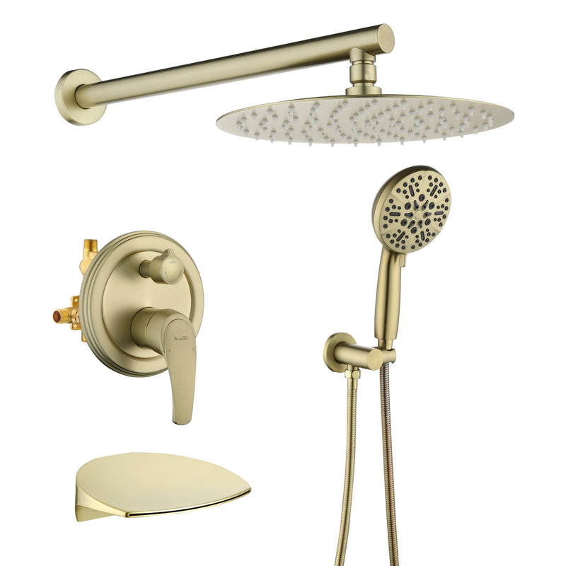 12 Inch Bathroom Shower System, 3-Function Wall Mounted Shower Faucet with Stainless Steel Rain Shower Head, 7 Modes Hand Shower & Waterfall Spout