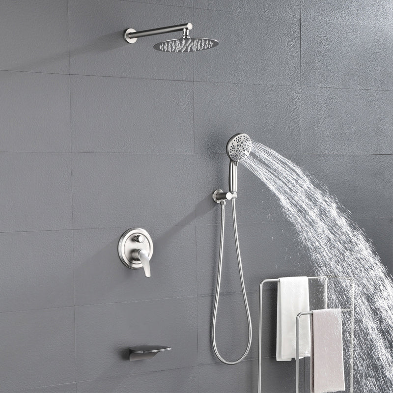12 Inch Bathroom Shower System, 3-Function Wall Mounted Shower Faucet with Stainless Steel Rain Shower Head, 7 Modes Hand Shower & Waterfall Spout