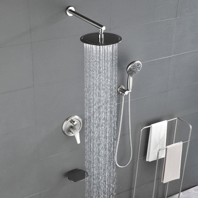 12 Inch Bathroom Shower System, 3-Function Wall Mounted Shower Faucet with Stainless Steel Rain Shower Head, 7 Modes Hand Shower & Waterfall Spout