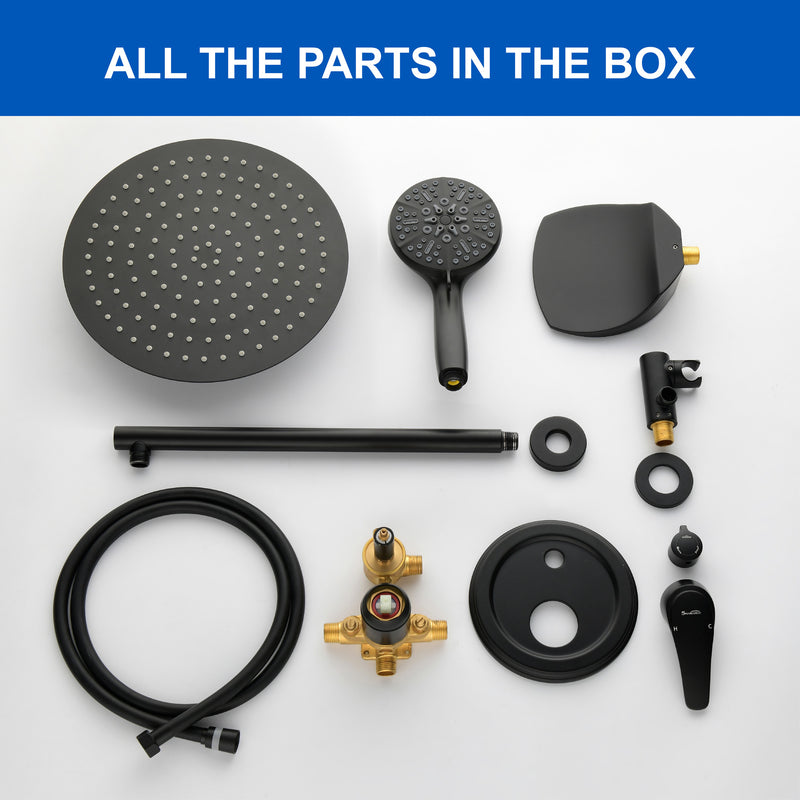Single Handle 12" Ceiling-Mounted Bath and Shower System Set with 7 Settings Hand Spray, Waterfall Spout