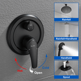 Single Handle 12" Ceiling-Mounted Bath and Shower System Set with 7 Settings Hand Spray, Waterfall Spout