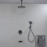 Single Handle 12" Ceiling-Mounted Bath and Shower System Set with 7 Settings Hand Spray, Waterfall Spout