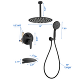 Single Handle 12" Ceiling-Mounted Bath and Shower System Set with 7 Settings Hand Spray, Waterfall Spout
