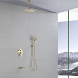 Single Handle 12" Ceiling-Mounted Bath and Shower System Set with 7 Settings Hand Spray, Waterfall Spout