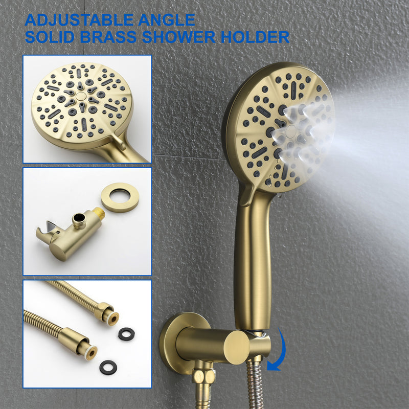 Single Handle 12" Ceiling-Mounted Bath and Shower System Set with 7 Settings Hand Spray, Waterfall Spout