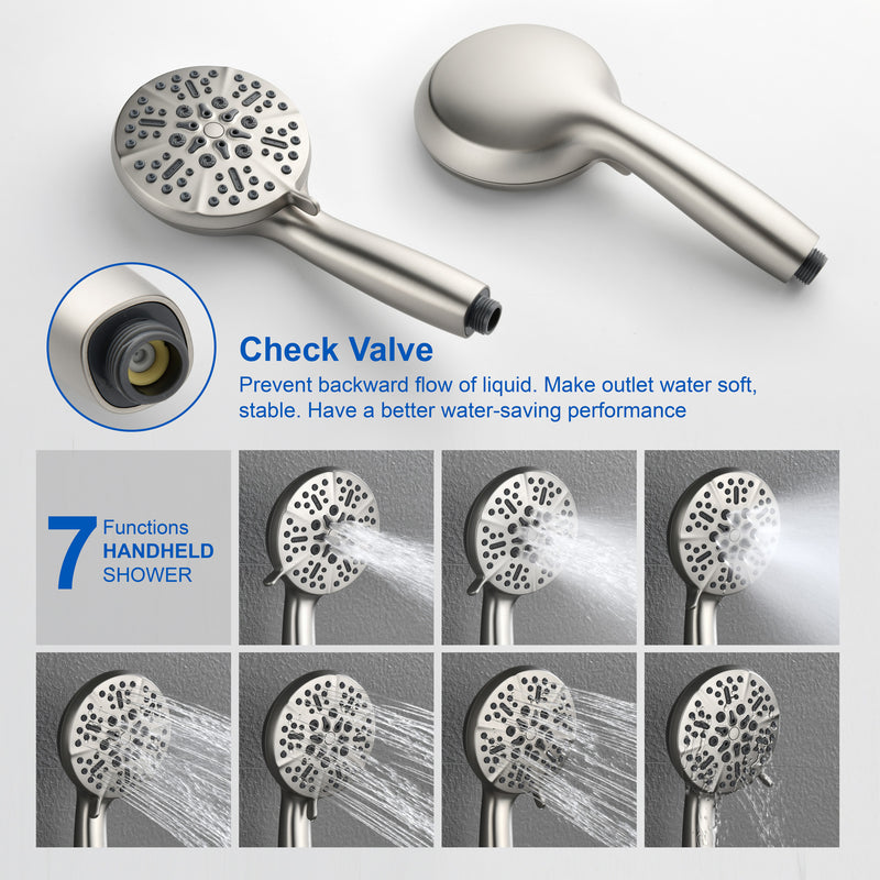 Single Handle 12" Ceiling-Mounted Bath and Shower System Set with 7 Settings Hand Spray, Waterfall Spout