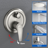 Single Handle 12" Ceiling-Mounted Bath and Shower System Set with 7 Settings Hand Spray, Waterfall Spout