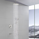 Single Handle 12" Ceiling-Mounted Bath and Shower System Set with 7 Settings Hand Spray, Waterfall Spout