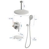 Single Handle 12" Ceiling-Mounted Bath and Shower System Set with 7 Settings Hand Spray, Waterfall Spout