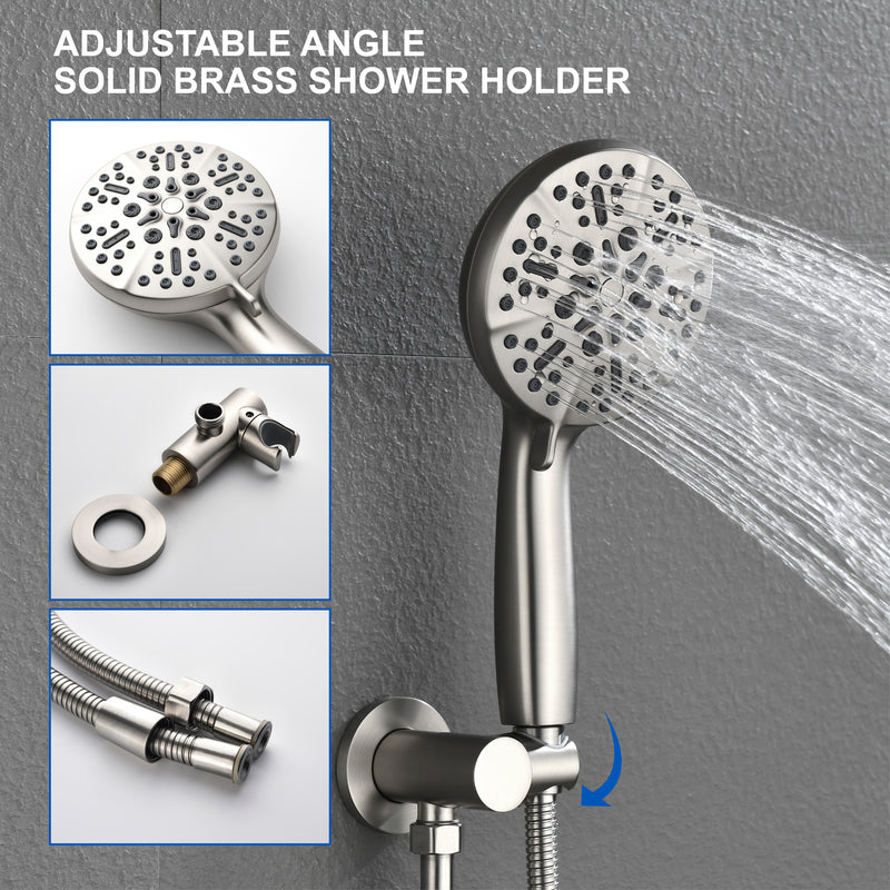 Single Handle 12" Ceiling-Mounted Bath and Shower System Set with 7 Settings Hand Spray, Waterfall Spout