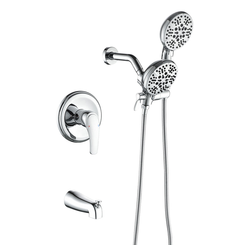 Shower Faucets Sets Complete with Tub Spout & Valve, 7 Modes Dual 2-in-1 High Pressure Rain & Handheld Shower Head System with 3-Way Water Diverter & Shower Trim Kit