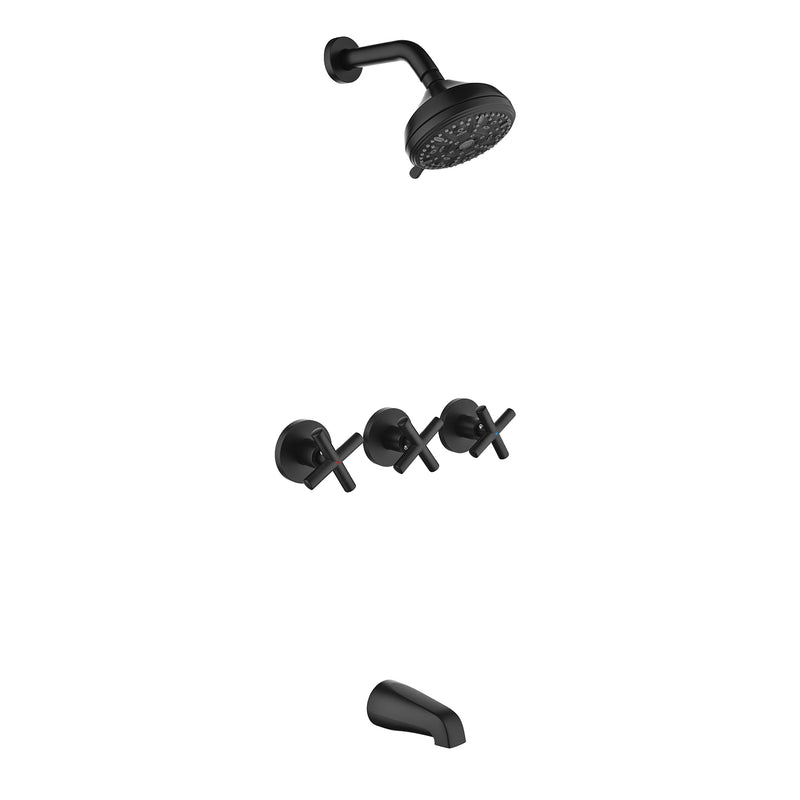 Wall Mounted Three Cross Handles Tub and Shower Faucet Trim with 10-Setting Shower Head