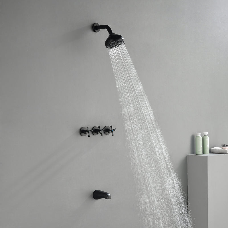 Wall Mounted Three Cross Handles Tub and Shower Faucet Trim with 10-Setting Shower Head