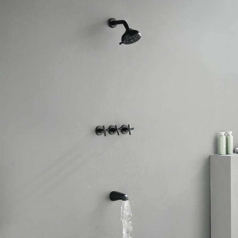 Wall Mounted Three Cross Handles Tub and Shower Faucet Trim with 10-Setting Shower Head