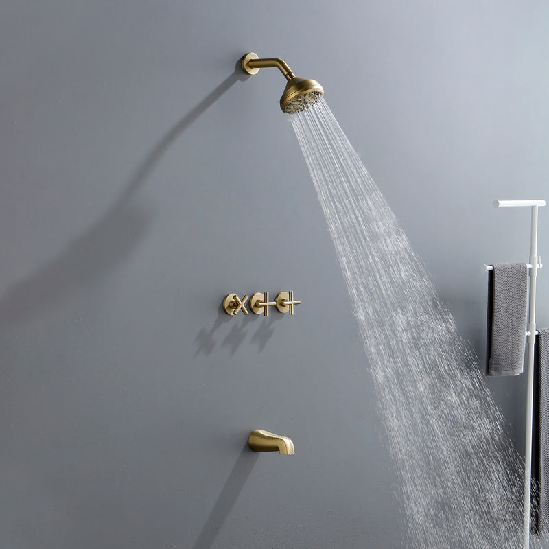 Wall Mounted Three Cross Handles Tub and Shower Faucet Trim with 10-Setting Shower Head
