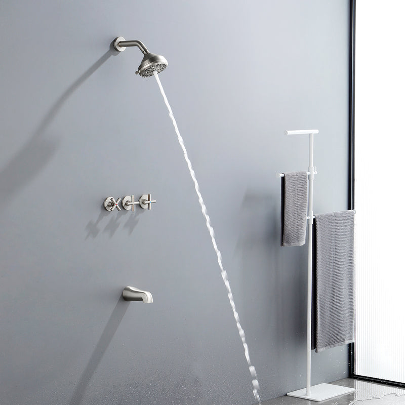 Wall Mounted Three Cross Handles Tub and Shower Faucet Trim with 10-Setting Shower Head