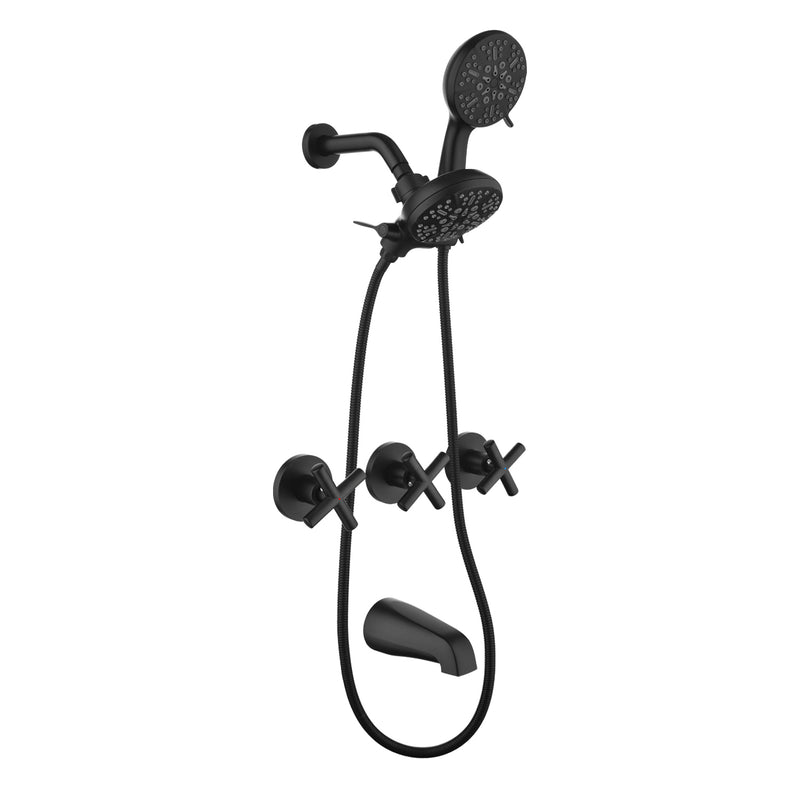 3 Handles 2 in 1 Round Tub Shower Faucet with 7-Spray Dual Shower Heads and Tub Spout