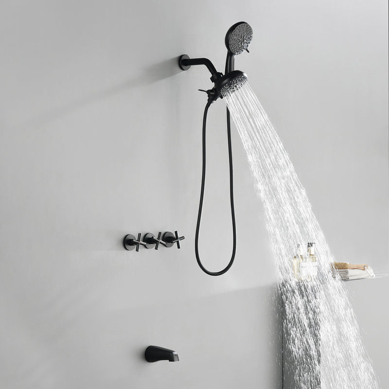 3 Handles 2 in 1 Round Tub Shower Faucet with 7-Spray Dual Shower Heads and Tub Spout