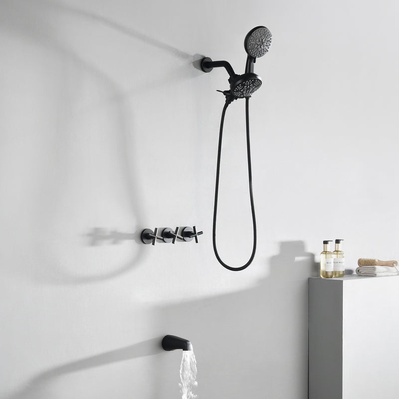 3 Handles 2 in 1 Round Tub Shower Faucet with 7-Spray Dual Shower Heads and Tub Spout