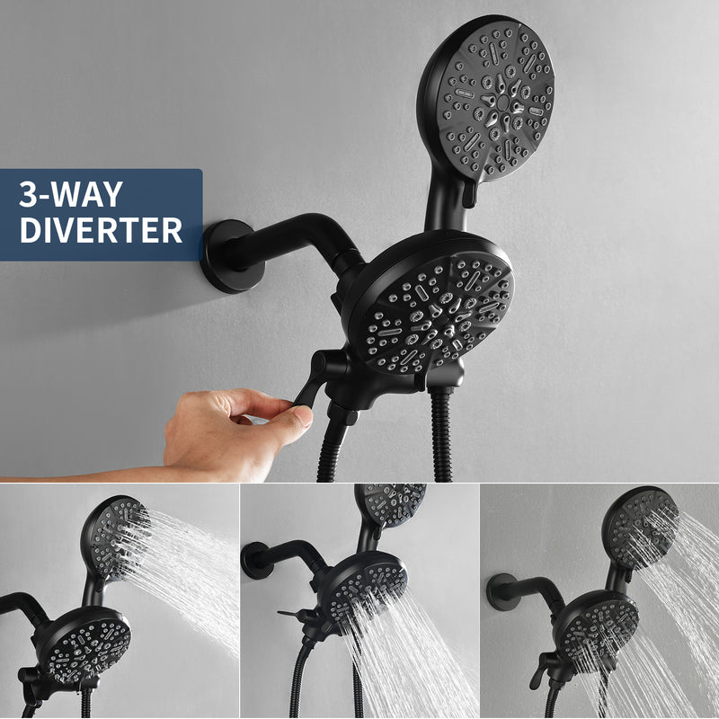 3 Handles 2 in 1 Round Tub Shower Faucet with 7-Spray Dual Shower Heads and Tub Spout