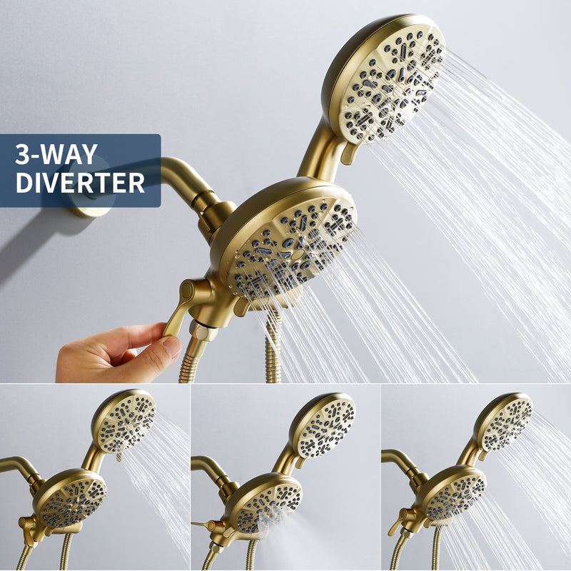 3 Handles 2 in 1 Round Tub Shower Faucet with 7-Spray Dual Shower Heads and Tub Spout