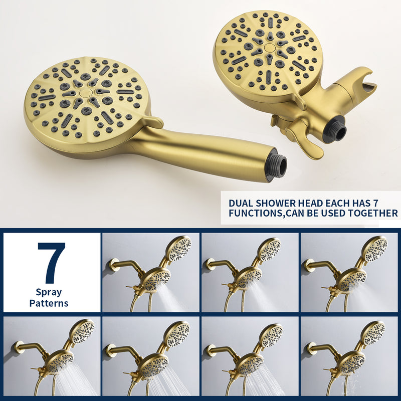 3 Handles 2 in 1 Round Tub Shower Faucet with 7-Spray Dual Shower Heads and Tub Spout