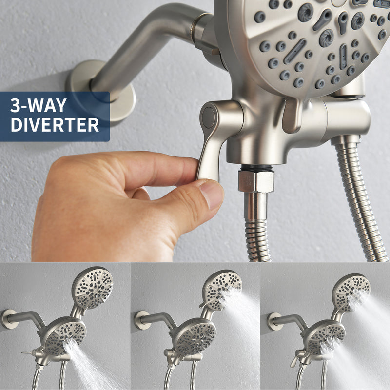 3 Handles 2 in 1 Round Tub Shower Faucet with 7-Spray Dual Shower Heads and Tub Spout