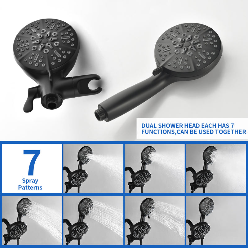3 Handles 2 in 1 Round Tub Shower Faucet with 7-Spray Dual Shower Heads and Tub Spout