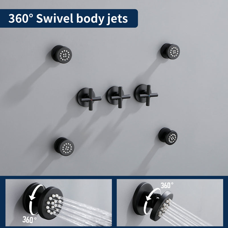 Triple Handles 7-Mode Dual Head Built-In Rainfall Shower System with 4 Body Jets