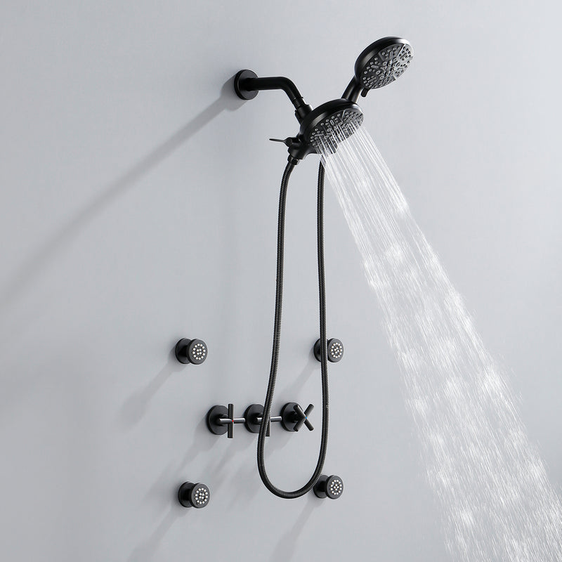 Triple Handles 7-Mode Dual Head Built-In Rainfall Shower System with 4 Body Jets