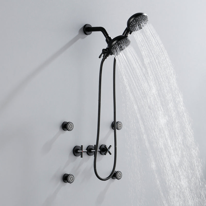 Triple Handles 7-Mode Dual Head Built-In Rainfall Shower System with 4 Body Jets