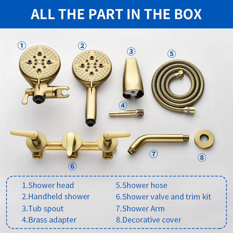 3 Handle Tub Shower Faucet Set Shower System with Tub Spout Bathtub Faucet Set Shower Tub Combo Set Complete Tub and Shower Trim Kit Matte Black