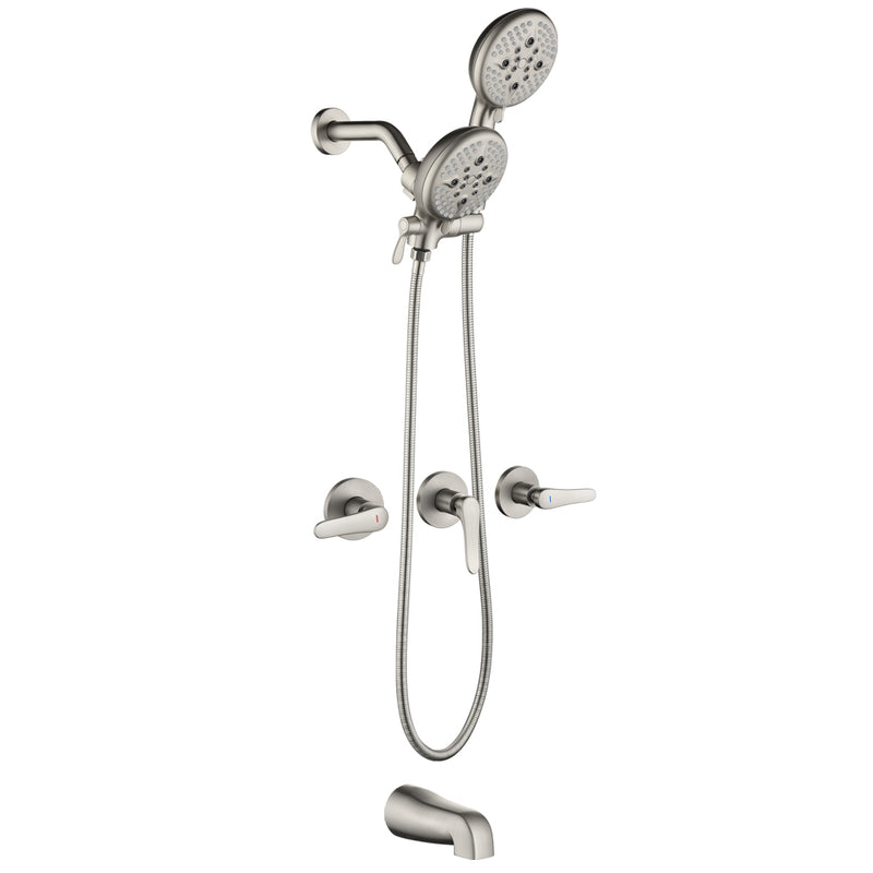 3 Handle Tub Shower Faucet Set Shower System with Tub Spout Bathtub Faucet Set Shower Tub Combo Set Complete Tub and Shower Trim Kit Matte Black