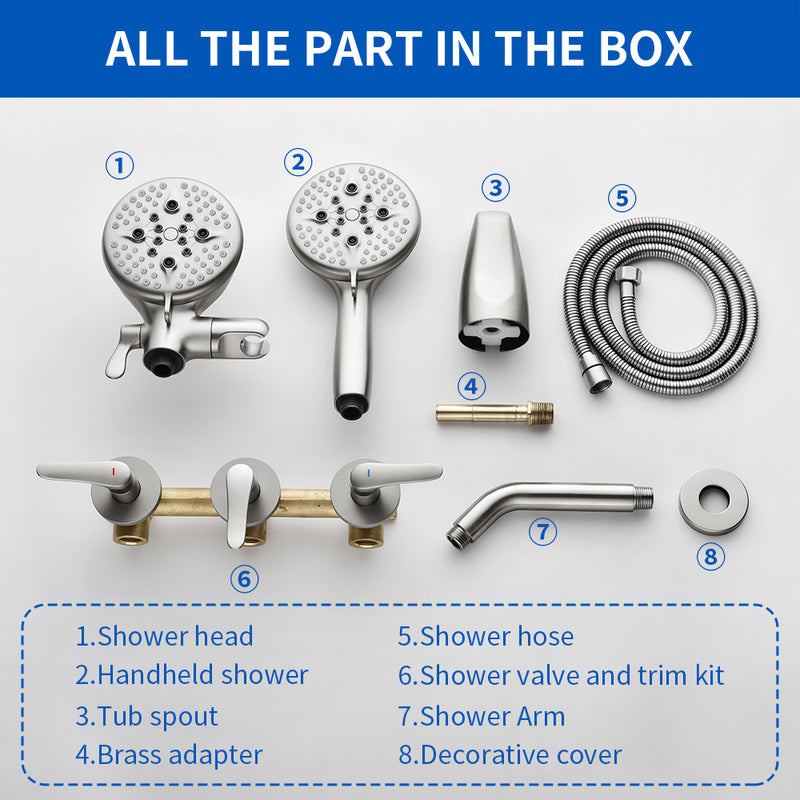 3 Handle Tub Shower Faucet Set Shower System with Tub Spout Bathtub Faucet Set Shower Tub Combo Set Complete Tub and Shower Trim Kit Matte Black