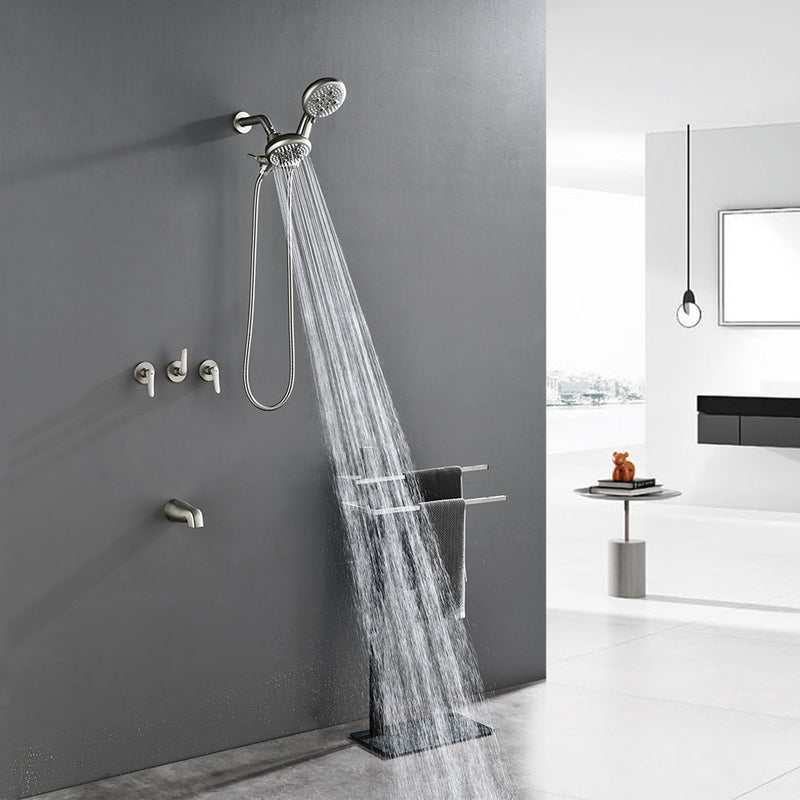 3 Handle Tub Shower Faucet Set Shower System with Tub Spout Bathtub Faucet Set Shower Tub Combo Set Complete Tub and Shower Trim Kit Matte Black