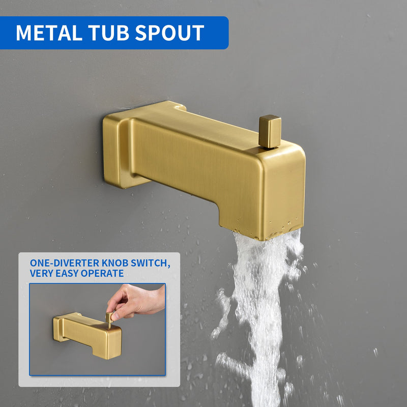 High pressure Single function 6 inch Square Shower Trim Kit with Diverting Tub Spout