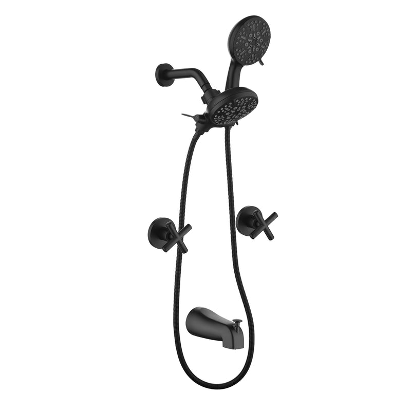 2 Cross Handle Tub & Shower Trim Set with Cold and Hot Water, 7 Modes Dual Shower Head Set with Diverter Tub Spout