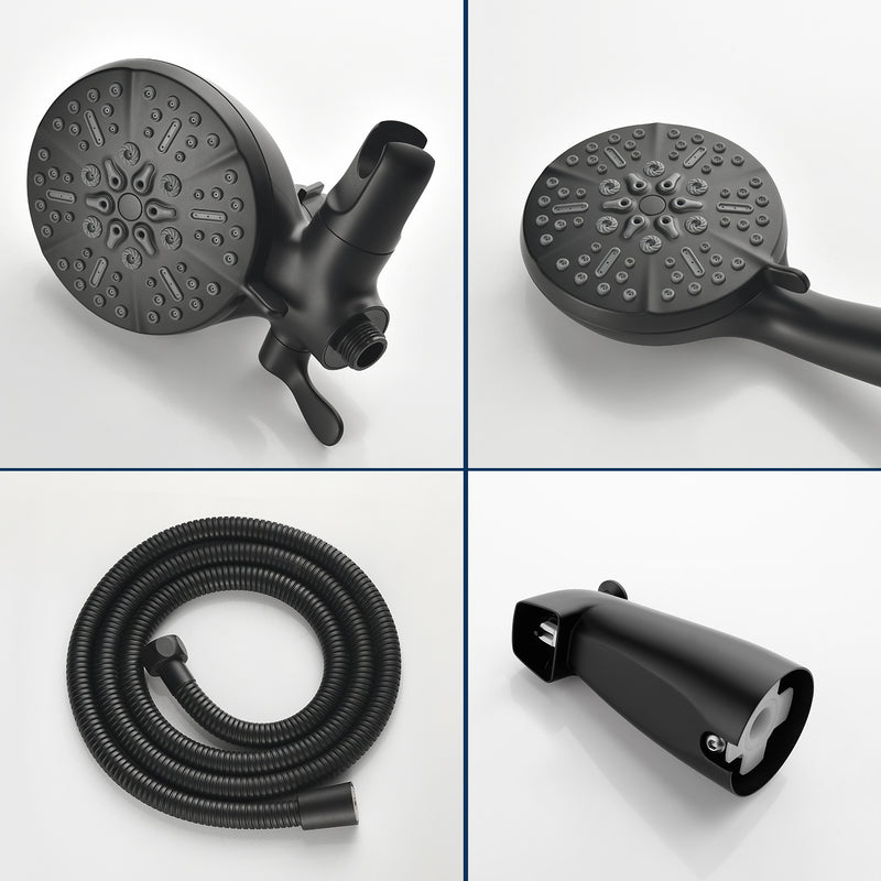 2 Cross Handle Tub & Shower Trim Set with Cold and Hot Water, 7 Modes Dual Shower Head Set with Diverter Tub Spout