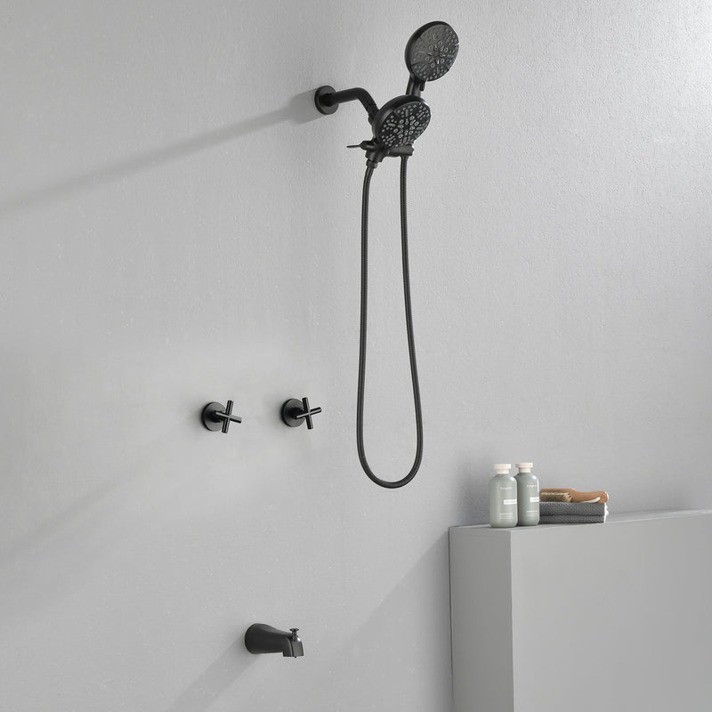 2 Cross Handle Tub & Shower Trim Set with Cold and Hot Water, 7 Modes Dual Shower Head Set with Diverter Tub Spout
