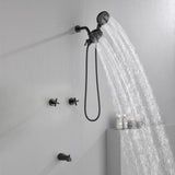 2 Cross Handle Tub & Shower Trim Set with Cold and Hot Water, 7 Modes Dual Shower Head Set with Diverter Tub Spout