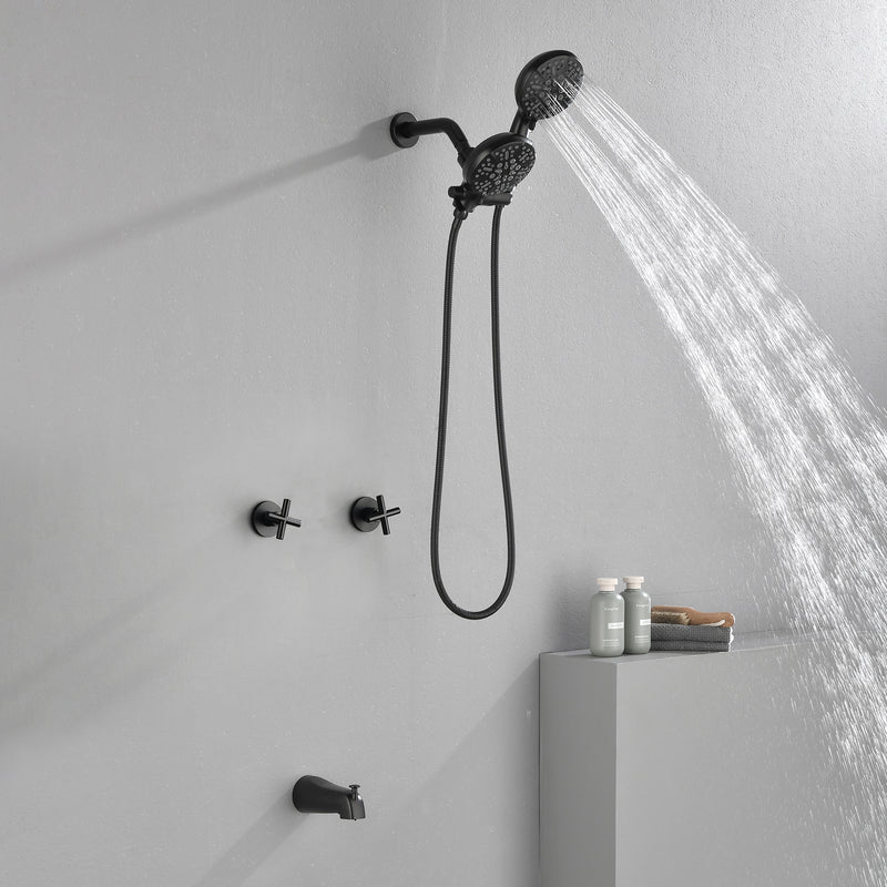 2 Cross Handle Tub & Shower Trim Set with Cold and Hot Water, 7 Modes Dual Shower Head Set with Diverter Tub Spout