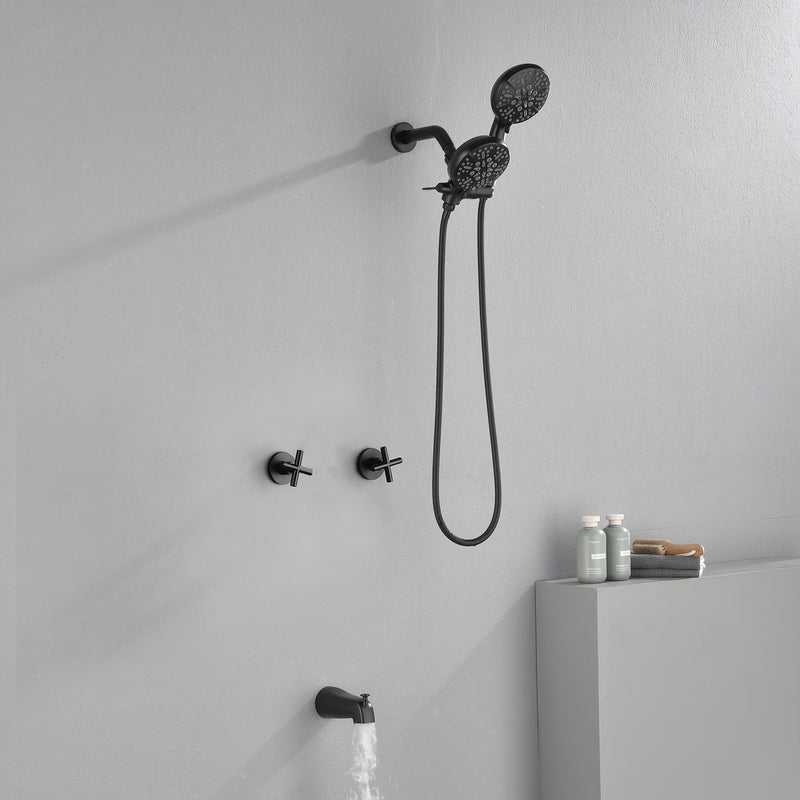 2 Cross Handle Tub & Shower Trim Set with Cold and Hot Water, 7 Modes Dual Shower Head Set with Diverter Tub Spout