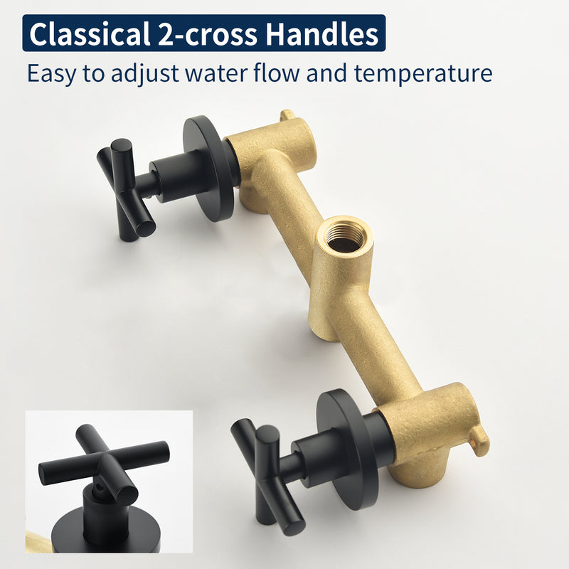 2 Cross Handle Tub & Shower Trim Set with Cold and Hot Water, 7 Modes Dual Shower Head Set with Diverter Tub Spout