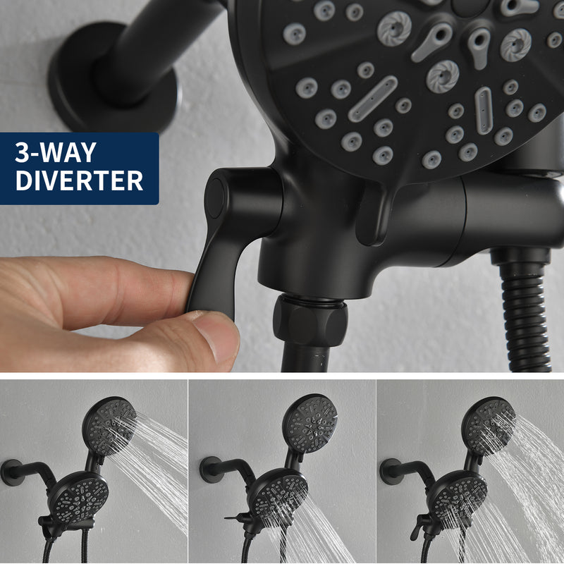 2 Cross Handle Tub & Shower Trim Set with Cold and Hot Water, 7 Modes Dual Shower Head Set with Diverter Tub Spout