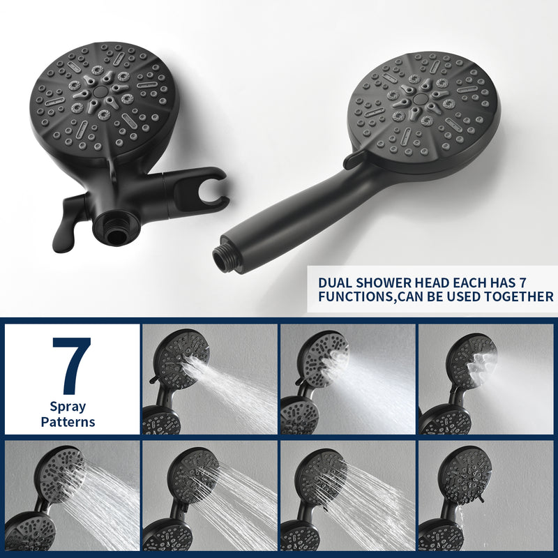2 Cross Handle Tub & Shower Trim Set with Cold and Hot Water, 7 Modes Dual Shower Head Set with Diverter Tub Spout