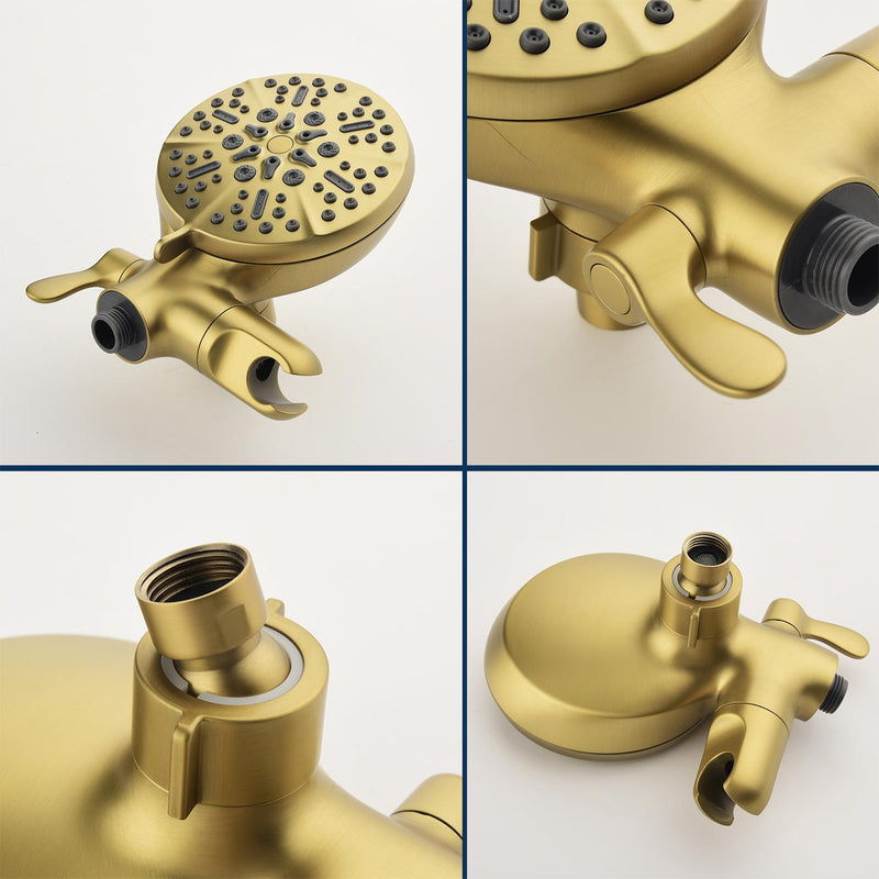 2 Cross Handle Tub & Shower Trim Set with Cold and Hot Water, 7 Modes Dual Shower Head Set with Diverter Tub Spout