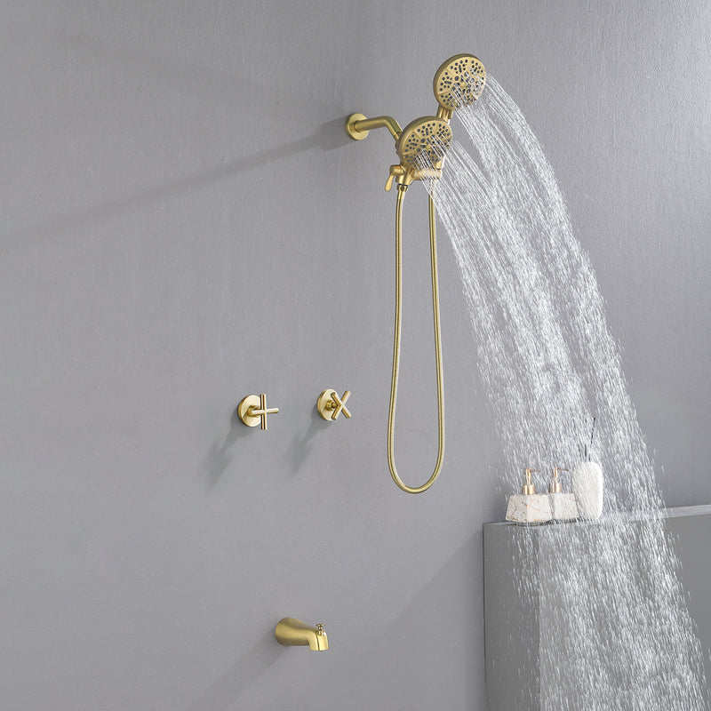 2 Cross Handle Tub & Shower Trim Set with Cold and Hot Water, 7 Modes Dual Shower Head Set with Diverter Tub Spout
