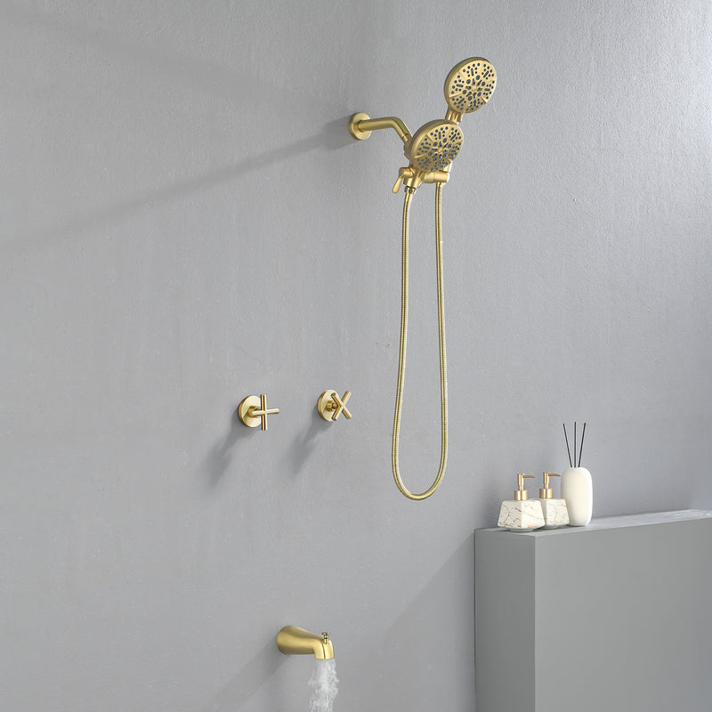 2 Cross Handle Tub & Shower Trim Set with Cold and Hot Water, 7 Modes Dual Shower Head Set with Diverter Tub Spout
