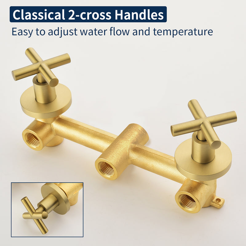 2 Cross Handle Tub & Shower Trim Set with Cold and Hot Water, 7 Modes Dual Shower Head Set with Diverter Tub Spout