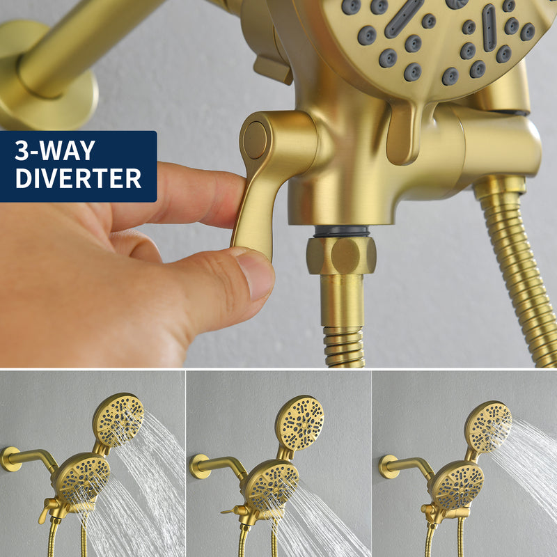 2 Cross Handle Tub & Shower Trim Set with Cold and Hot Water, 7 Modes Dual Shower Head Set with Diverter Tub Spout